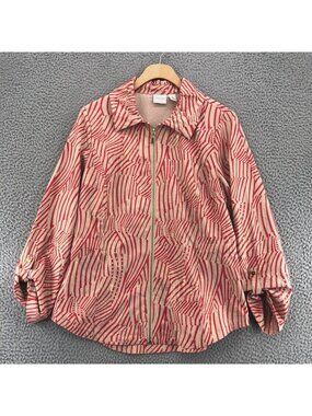 Chicos Jacket Womens 0 US 4 Zenergy Neema Painterly Waves Pink Zip Up Roll Tab